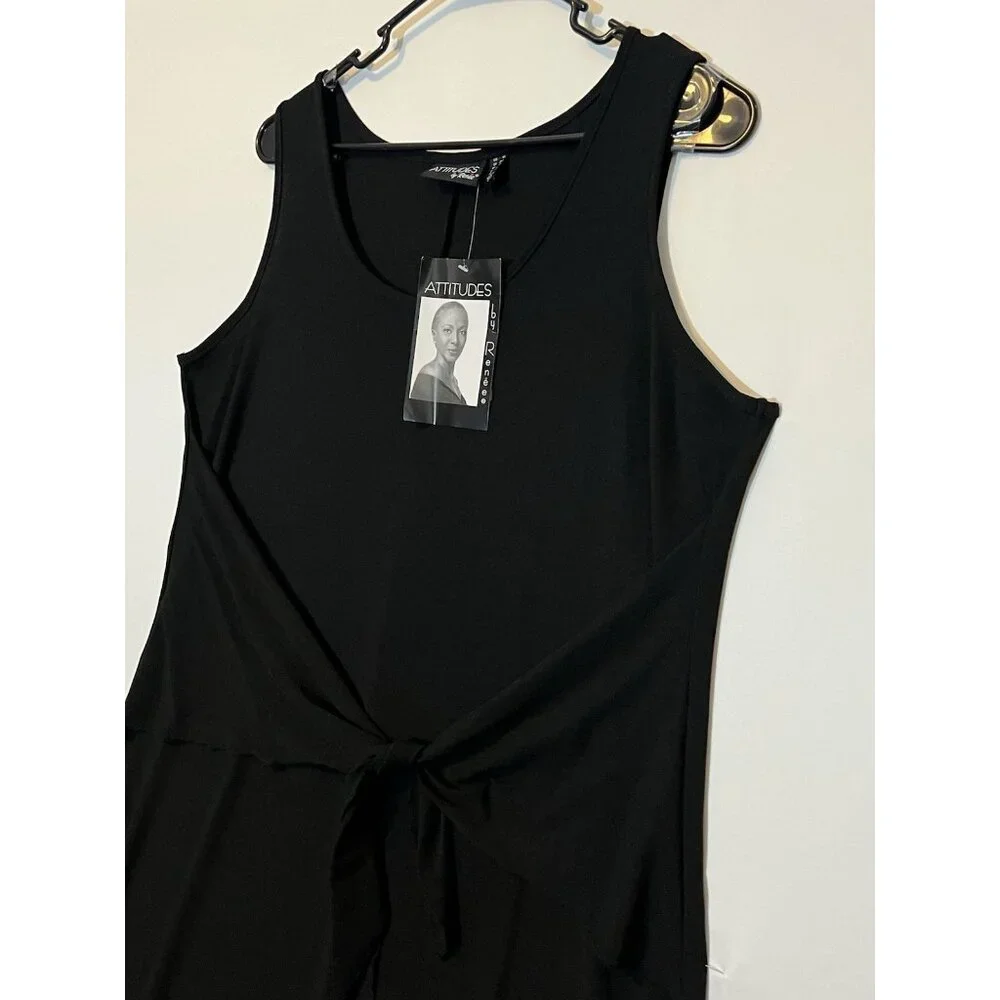 Attitudes by Renee Women Maxi Dress Tie Front Black Plus Size 1X Sleeveless New - Picture 6 of 11